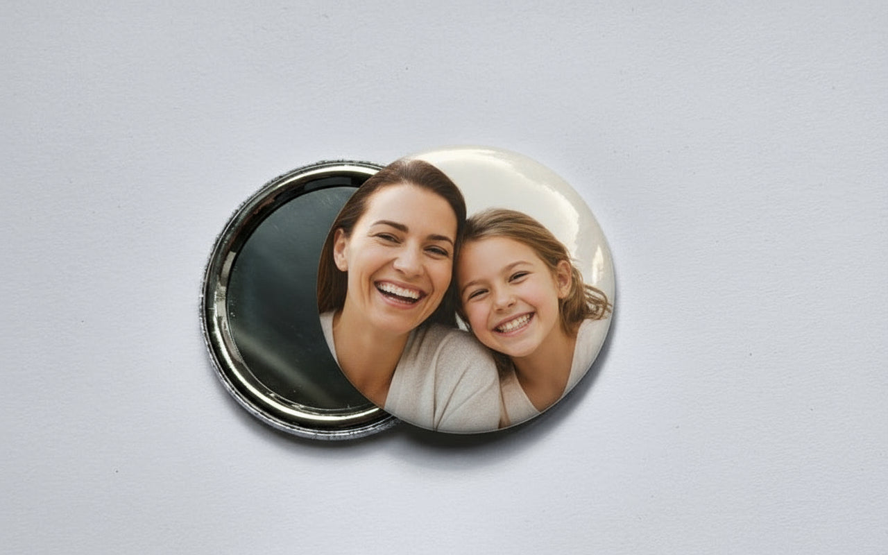 Photo shows back and front of pocket mirror